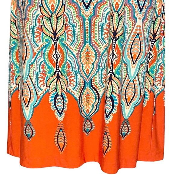 Eliza J Dress 6 Shift 1/2 Sleeve Paisley Medallion Orange Green - Picture 5 of 10
